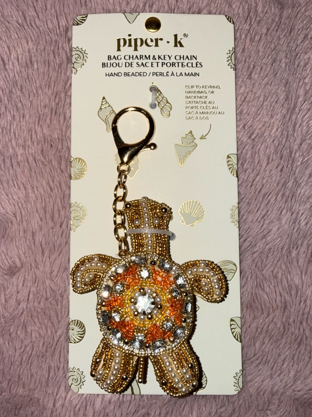 🐢 Piper K Gold and Orange Beaded Turtle Keychain and Bag Charm